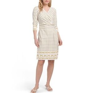 J.McLaughlin Brea Wrap Dress Gold White Optic Link Chain‎ Print Small